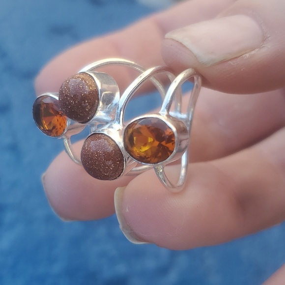 New Sunstone Sun Sitara and Honey Citrine Silver Ring. - Picture 9 of 10
